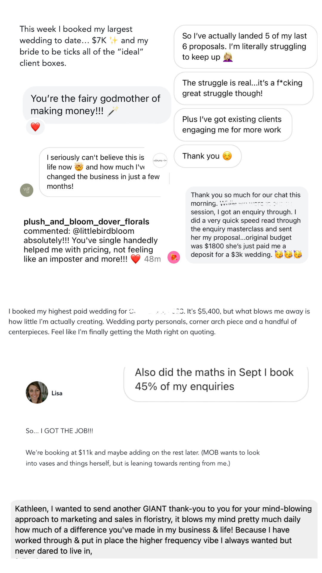 TCC Testimonials and screenshots for LBB sales pages Vertical