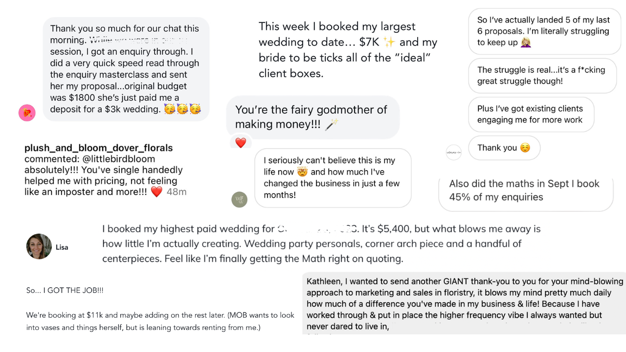 TCC Testimonials and screenshots for LBB sales pages